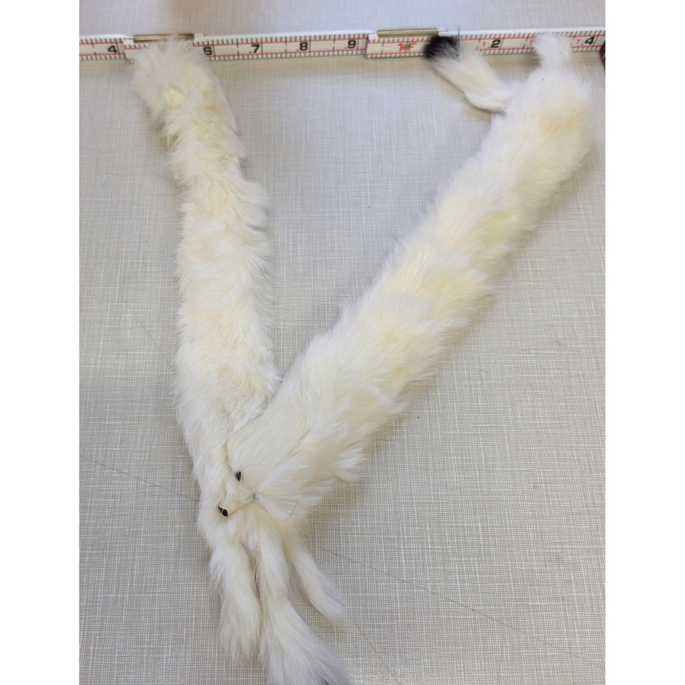 Vintage Baar & Beards White Fox Fur Stole Scarf with Heads and Tails Japan Made